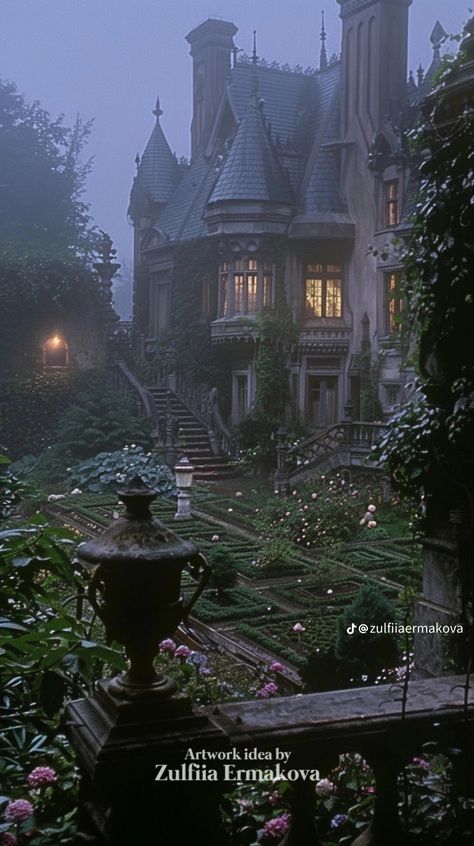 Goth Mansion, Goth Castle, Victorian Gothic House, Gothic Victorian House, Manor Interior, Mansion Aesthetic, Gothic Mansion, Mansion Exterior, Goth Garden