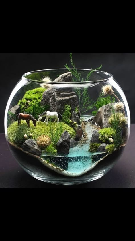 Terrarium Scene, Terrariums Diy, Diy Succulent Terrarium, Taman Air, Diy Fish Tank, Beautiful Terrariums, Mini Terrarium, نباتات منزلية, Fairy Garden Designs