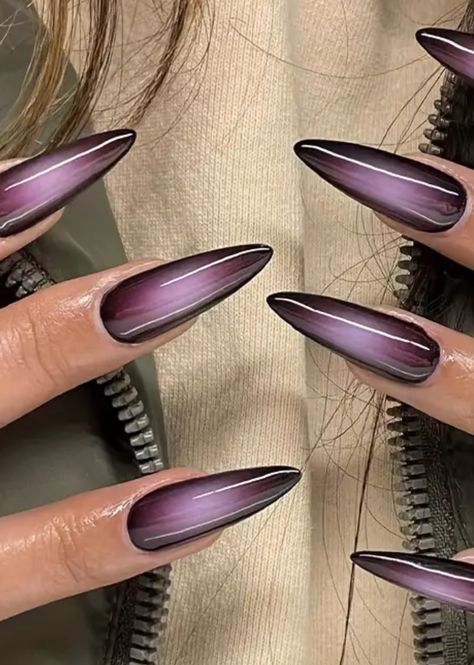 Chrome Nail Colors Chart, Dark Purple Chrome Nails, Plum Purple Nails, Ombre Chrome Nails Designs, Translucent Nails, Chrome Nail Colors, Ombre Chrome Nails, Purple Chrome Nails, Chrome Nails Designs