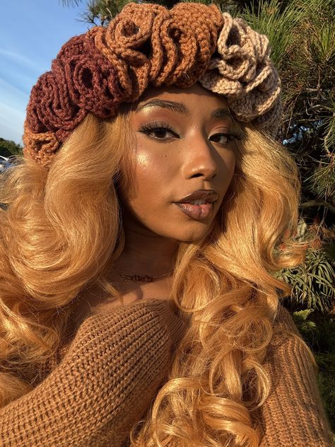 Modern Day Esther 👑 (@ModernEsther_) on X Girl Crochet Hat, Feminine Black Women, Crochet Ruffle, I Love Black, Face Beat, Honey Blonde, Love Black, Crochet Beanie, Crochet Hat