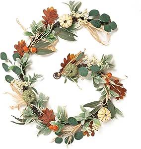 Thanksgiving Decorations Outdoor, Artificial Eucalyptus Garland, Farmhouse Table Centerpieces, Feuille Eucalyptus, Pumpkin Garland, Artificial Pumpkins, Artificial Plants Outdoor, Door Wreaths Fall, Fall Garland