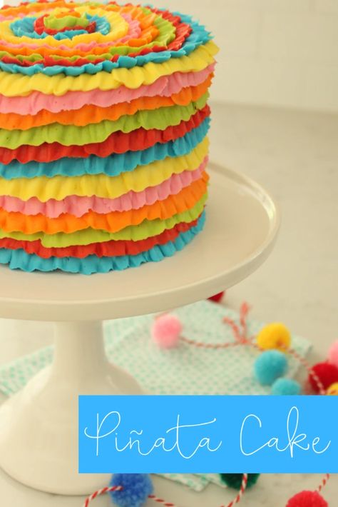 Piniata Cake, Ruffle Cake Tutorial, Buttercream Techniques, Piñata Cake, Mexican Cake, Fiesta Cake, Pinata Cake, Fiesta Birthday Party, Mexican Birthday