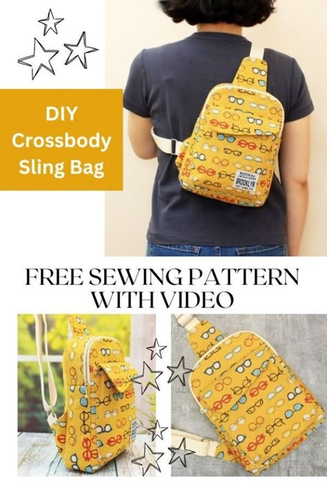 FREE sewing pattern for a crossbody sling bag to sew with step by step video sewalong tutorial. This easy free crossbody bag sewing pattern can be sewn by confident beginners. There are plenty of pockets, a strong webbing adjustable strap and the free sewing pattern has a step by step photo tutorial as well as the video. Sling bag sewing pattern. SewModernBags Crossover Bags Diy Pattern, Cross Body Sling Bag Pattern Free, Crossbody Sling Bag Pattern, Sling Bags Women Diy, Small Sling Bag Woman, Sling Bag Pattern Free, Sling Bag Sewing Pattern, Easy Crossbody Bag, Cross Body Bag Pattern Free