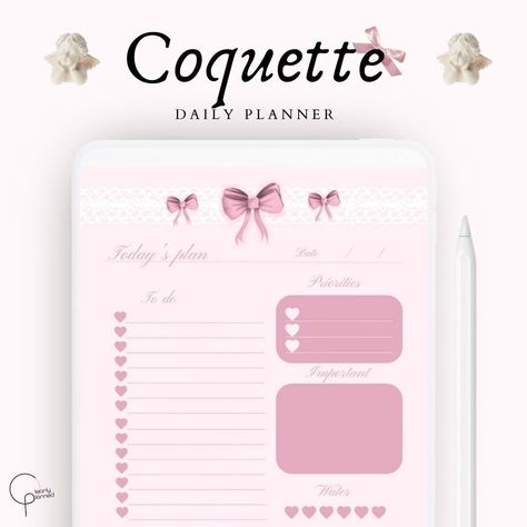 Coquette daily planner - digital download plannerdecorating🍇. bestplannersformoms #bestdigitalplannerforipad #digitalhomeschoolplanner⚙️. Daily Planner Digital, Daily Planner Printables Free, Free Daily Planner, Editable Planner, Student Planner Printable, Planner Writing, Digital Planner Template, Planner Setup, Water Tracker