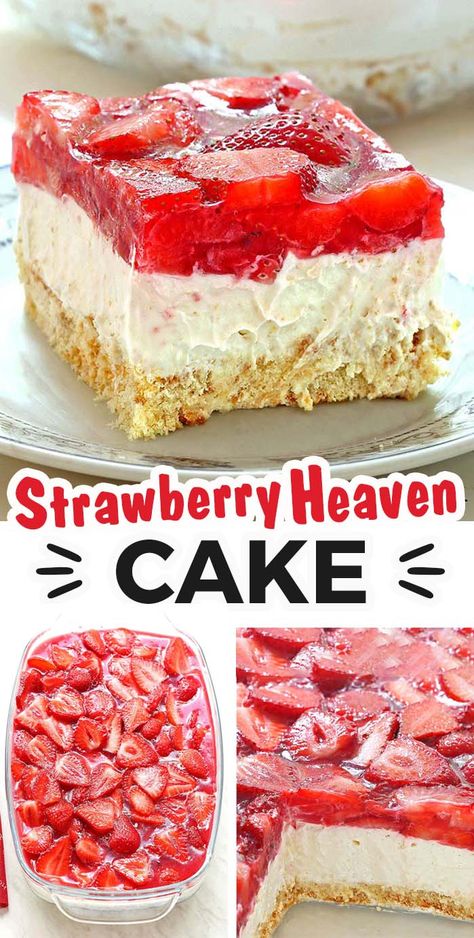 No Bake Strawberry Heaven Cake - Sugar Apron Strawberry Heaven, Heaven Cake, Fresh Strawberry Recipes, Strawberry Dessert Recipes, Baked Strawberries, Strawberry Desserts, Angel Food, Easy Dessert, Strawberry Recipes