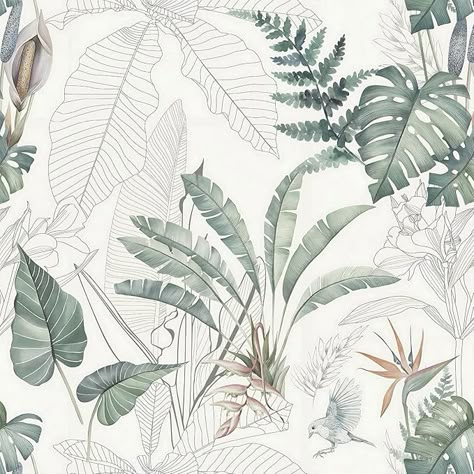 Gray Peel And Stick Wallpaper, Green Guest Bedroom, Boho Floral Wallpaper, Tropical Hotel, Bohemian Wallpaper, Wallpapers For Ipad, Mood Board Ideas, Wallpaper Boho, Jewelry Store Design