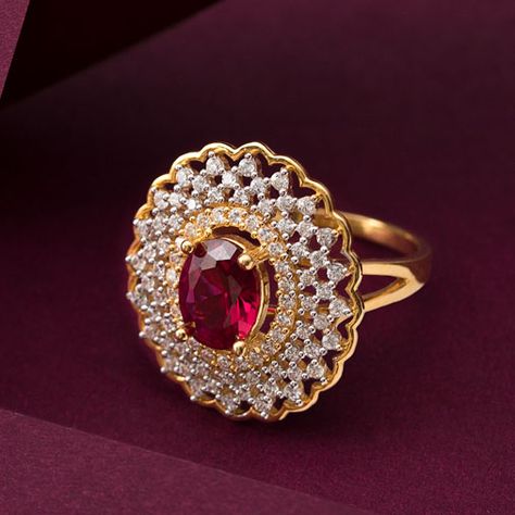 Buy 22K Gemstone Ring for Women At jewelegance.com Rajputi Ring Design, Ruby Gold Rings For Women, Ring Design For Women, Ruby Ring Designs, Kalash Decoration, Gold Ring Design, Bridal Ponytail, Stone Ring Design, Gem Drawing