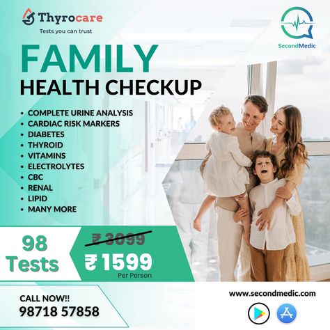 Take charge of your family's health with Thyrocare's Family Health Checkup package! Don't compromise when it comes to health. Grab this opportunity to prioritize your family's well-being and book your Family Health Checkup today! 📲: +919871857858 #bloodtest #bloodtesting #bloodtestresults #healthcheckup #checkup #checkupday #checkuptime #familyhealthcare #familyhealth #familyhealthy #healthcare #diagnosis #diagnostics #DiagnosticTests #health #healthy #healthylife #lucknow #mumbaikar #mumbai Thyroid Vitamins, Health Checkup, Blood Test Results, Health Wellbeing, Take Charge, Blood Test, Family Health, Healthy Families, Health Healthy