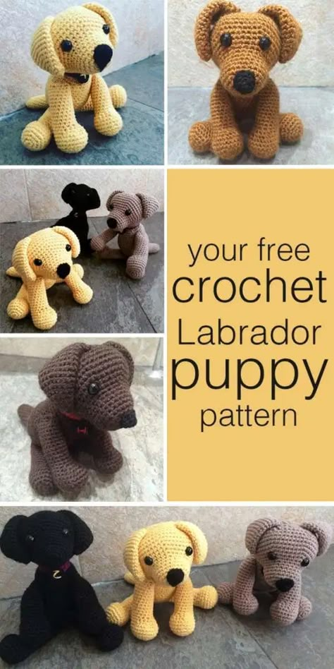 Crochet Labrador, Kat Haken, Dog Amigurumi, Labrador Puppies, Skirt Diy, Crochet Dog Patterns, Confection Au Crochet, Pola Amigurumi, Haken Baby