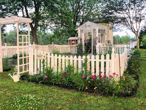 Elevate your vegetable garden with these inspiring fence ideas. From small white fences to cottage fences, discover designs that add charm, protection, and beauty to your veggie oasis. Get inspired and start gardening! #vegetablegarden #fenceideas #gardendesign Small White Picket Fence Garden, Tiny Fenced In Backyard Ideas, Fence For Small House, Picket Fence Around Garden, Small Fenced Garden Ideas, Fenced Off Garden Area, Picket Fence Garden Border, Diy White Fence, Cottage Garden Fencing