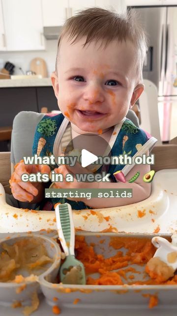 Nikole Goncalves | Healthy Food + Lifestyle on Instagram: "What my 6 month old ACTUALLY eats in a week 🥥🍌🍠🫛🥑

So fun to already see the progress from where Oakley to started to where he’s at now 👶🏼

Need help with feeding your baby? Grab a copy of The Baby HealthNut Cookbook (link in bio 👆🏼) with over 30+ recipes from purées, hand held foods and lots more! 🥣

Comment a 🤎 emoji below if you want to see more of these! 

#babyledweaning #6monthsoldbaby #babyfoodrecipes #healthybabyfood #babymealprep #startingsolids #babyoatmeal" 6 Month Old First Meal, 9 Month Dinner Ideas, 6 Month Old Eating, Feeding 6 Month Old, Foods For 6 Month Old Baby, Foods For 7 Month Old Baby, 6 Month Food Ideas, 9month Old Food Ideas, Food For 6 Month Old Baby