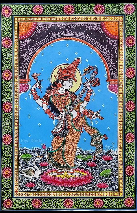 Phad Painting, Original Abstract Art Painting, Kalamkari Painting, Panda Art, Beautiful Art Paintings, Indian Painting, Hinduism Art, Goddess Artwork, Madhubani Art