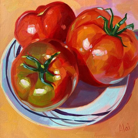 Tomato Painting, Oil Painting Still Life, Food Painting, Oil Painters, Painting Still Life, Wood Board, Still Life Painting, Wood Paneling, Original Oil Painting