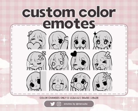 Twitch Emote Expressions, Cute Twitch Emote Ideas, Chibi Emotes Reference, Twitch Emote Reference Base, Chibi Emote Reference, Emotes Base Free, Twitch Chibi Emote, Hi Emote Twitch, How To Make Twitch Emotes