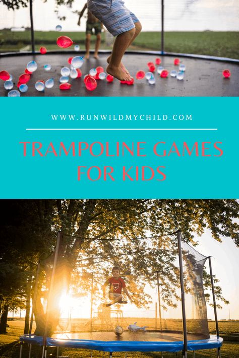 Trampoline games for kids - so many fun and creative ways to play on a trampoline! Water games, ball games, single-play activities, trampoline sports, musical games, and so much more! #trampoline #trampolinegames #trampolineactivities #trampolinefun #outdoorkids #summer #games Trampoline Games For Kids, Trampoline Activities, Fun Trampoline Games, Trampoline Ideas, Trampoline Birthday Party, Trampoline Sport, Fun Water Games, Trampoline Games, Trampoline Party