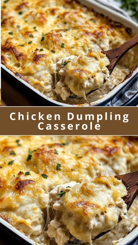 This easy Chicken Dumpling Casserole recipe combines tender, shredded chicken, fluffy dumplings, and a rich, creamy sauce—all baked together in one dish for the perfect comfort food. Using simple ingredients like chicken breasts, self-rising flour, milk, and cream of chicken soup, this delicious casserole is an easy dinner option that’s ideal for busy weeknights or cozy family meals. If you’re searching for an easy chicken casserole recipe, a twist on classic chicken and dumplings, or a comforting one-pan meal, this is a must-try! Chicken And Dumpling Casserole, Chicken Dumpling Casserole, Dumpling Casserole, Creamy Chicken And Dumplings, Fluffy Dumplings, Chicken Dumpling, Yummy Casserole Recipes, Hearty Casseroles, Ground Beef Casserole