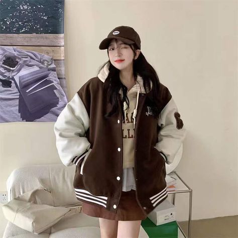 Baseball Jacket Women, Couple Jacket, Varsity Jacket Women, High Road, Print Embroidery, Korean Streetwear, Baseball Varsity Jacket, Jackets Women, Embroidered Baseball