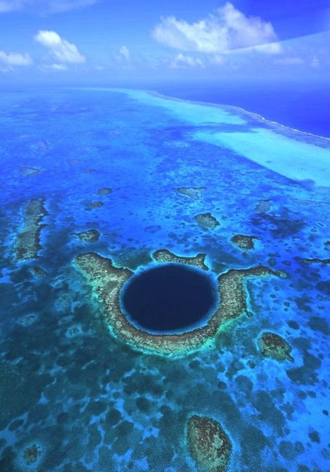 blue hole aerial shot Belize. You can see the barrier reef surrounding it. Beautiful. Belize Vacation Outfits, Belize Cruise Port, Cave Tubing Belize, Belize Snorkeling, The Great Blue Hole, Blue Hole Belize, Living In Belize, Belize Honeymoon, Belize Hotels