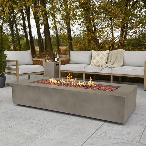 Real Flame Aegean 70-Inch Rectangle Propane Gas Fire Table - Mist Gray - C9814LP-MGRY. C9814LP-MGRY. Fire Pit Tables. The Aegean 70-inch rectangular propane fire table makes a dazzling addition to your outdoor space with its modern design and sleek styling. Constructed of durable powder coated steel in a beautiful, mist gray finish, this fire table features a push button ignition for a reliable start every time. This table includes a matching lid that transforms this fire feature into a coffee t Propane Fire Table, Outdoor Fire Table, Natural Gas Fire Pit, Outdoor Fire Pit Table, Gas Fire Table, General Cleaning, Propane Fire Pit Table, Gas Fire Pit Table, Real Flame