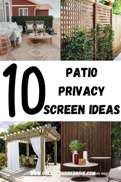 10 Patio privacy screen ideas to copy - on lakeshore drive Diy Patio Wall Privacy Screens, Privacy Walls For Patios, Condo Privacy Patio, Privacy Lattice On Deck, Concrete Patio With Privacy Wall, Backyard Deck Privacy Ideas, Privacy Screen Pergola, Screened Porch Privacy Ideas, Diy Patio Divider