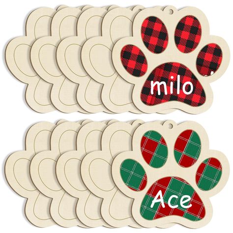 PRICES MAY VARY. Unique Size & Shape - They are an ideal size and are up to 7 inches in length for painting or making a craft. The cute dog Paw Tags shape style adds a lot of fun to Christmas Thanksgiving. It can be used to decorate the Christmas tree. DIY - The blank wooden dog Paw Christmas ornaments have a nice shape with the ornament detail at the top for hanging (Come with string). The blank design gives you plenty of options. Both sides are sanded to a smooth finish, and the burned edges a Diy Dog Paw Ornament, Pet Christmas Decorations, Pawprint Ornament Diy, Homemade Dog Paw Ornaments, Homemade Paw Print Ornaments, Dog Paw Print Craft, Paw Crafts, Wood Slice Christmas Ornaments, Paw Print Wood Ornament