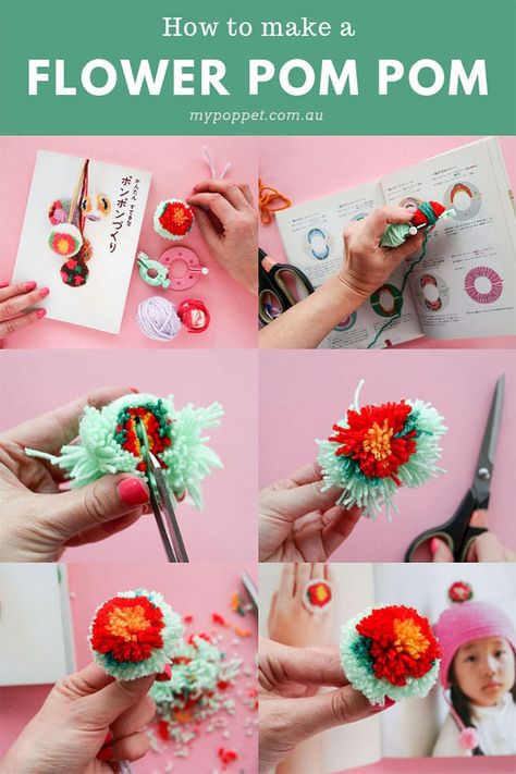 Flower Pom Poms, Book Valentines, Make Pom Poms, Pompon Diy, Boyfriend Crafts, How To Make A Pom Pom, Diy Pom Pom, Pom Pom Crafts, Japanese Craft