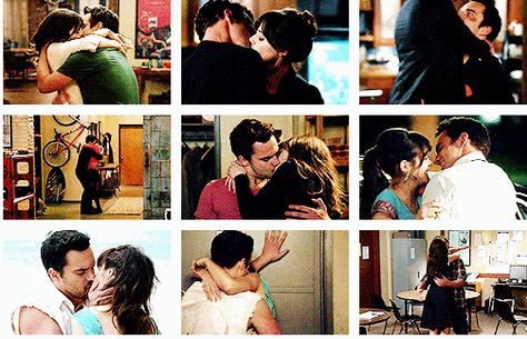 Nick And Jess First Kiss, Jess And Nick New Girl, Thomas Sadoski, New Girl Nick And Jess, Jesse And Jane Watching Tv, Jess New Girl, Sapphic Tv Couples, New Girl Memes, Nick And Jess