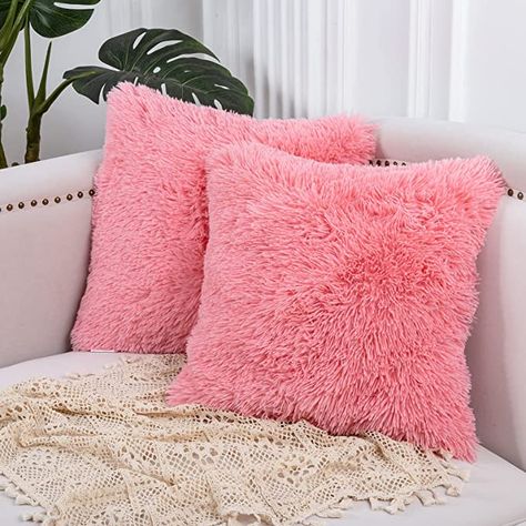 Amazon.com: Pink Decorative Pillow Fur Pillows Fluffy Throw Pillows Cover Faux Fur Pillow Case Luxury Soft Cushion Cover Vevelet Livingroom Pillows for Couch,Bed,18x18 2 Pack : Home & Kitchen Upstairs Bedroom Ideas, Livingroom Pillows, Hot Pink Throw Pillows, Scandinavian Luxury, Fluffy Throw Pillows, Coastal Luxury, Asian Inspired Decor, Fur Pillows, Aesthetic Decor Ideas