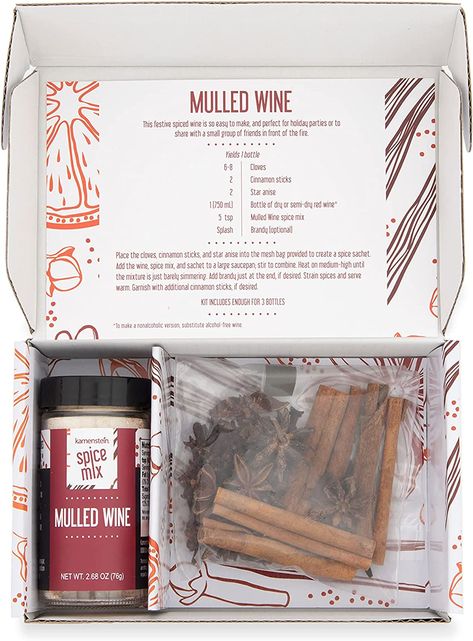 Kamenstein Mulled Wine Cocktail Set, Giftbox Includes Everyting to Make The Perfect Seasonal for 12 Servings, Pre Measured Spices, Gift, Holiday Entertaining or Hosting, 6.75 x 4.25 x 2-Inch : Amazon.ca: Home Spiced Wine, Dry Red Wine, Snack Board, Cocktail Kits, Cocktail Set, Perfect Cocktails, Wine Cocktails, Mulled Wine, Star Anise