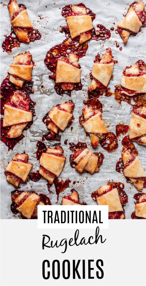 This easy Rugelach cookie recipe is buttery flaky and soft and can be filled with chocolate, cinnamon or fruit filling. |#rugelach #rugelachrecipe #rugelachcookie #chocolaterugelachreicipe #easyrugelachrecipe #easyrugelachdough #traditionalrugelchrecipe #jewishrugelacrecipe #rugelachphotography #cookierecipe  #raspberryrugelach | Jam Rugelach Recipe, Jewish Recipes Desserts, Jewish Cookies Recipes, Apricot Rugelach Recipe, Jewish Pastries, Jam Filled Cookies, Jewish Cookies, Jewish Desserts, Nut Roll Recipe