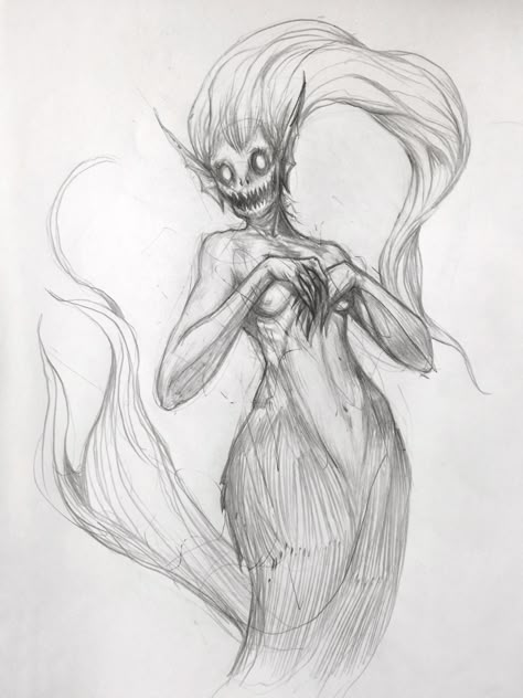 ‪140/365 #mermay #mermaid #mermay2018 #mermaychallenge #sketch #dailysketch #sketchbook #mikephillipsart #sketchart #sketchartist #fantasyart #sketchoftheday #beautiful #creature #siren #seawitch #seacreature #drawing #rough #pencil #catchoftheday #comicart #comic #creepy‬ Sketches Of Creatures, Realistic Siren Drawing, Creature Sketch Monsters, Siren Sketch Drawings, Creepy Mermaid Drawing, Siren Drawing Beautiful, Siren Mermaid Drawing, Siren Drawing Base, Mermaid Drawing Reference Sirens