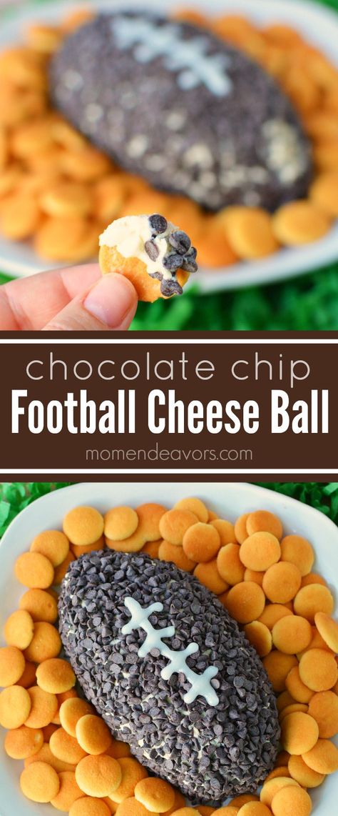 Dessert Football Dip, Football Dessert Dip, Fall Tailgate Desserts, Ball Game Food, Football Shaped Food, Football Dessert Ideas, Football Cheese Ball, Football Lunch, Football Dip