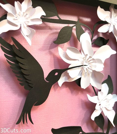 Cricut Layered Shadow Box Ideas, Bird Art Diy, Silouhette Cameo, Hummingbird Wings, Paper Techniques, Papercut Patterns, 3d Paper Flowers, Cricut Inspiration, Diy Shadow Box