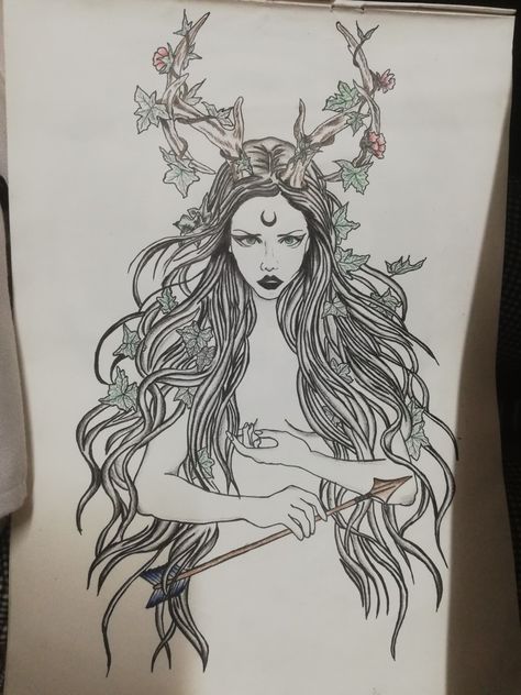 Slavic Goddess Tattoo, Elen Of The Ways Tattoo, Forest Goddess Tattoo, Switch Tattoo, Dreams Tattoo, Goddess Of The Night, Fox Tattoo Design, Animal Sleeve Tattoo, Ink Pen Art