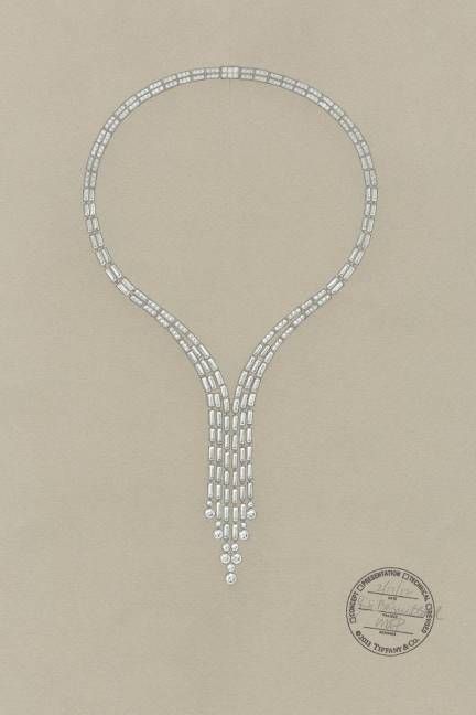 I like the drawing of this design better than the creation (they gave up baguettes for round stones in one section)   Tiffany & Co. Great Gatsby Jewelry Collection - Jewelry Tiffany & Co. Great Gatsby and Blue Book - ELLE Great Gatsby Jewelry, Jewellery Rendering, Gatsby Jewelry, Jewelry Rendering, Jewelry Tiffany, Cute Work Outfits, Trendy Jewerly, Jewelry Illustration, Jewelry Drawing