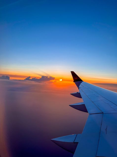 Plane above the clouds during sunset Plane Wing, Plane Sunset, Sunset Flight, Airplane Wallpaper, Airport Aesthetic, Vision Board Images, Airplane Photography, Fate Stay Night Anime, Sky Photos