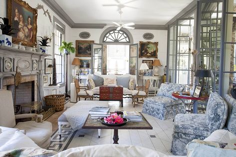 Gatewood Furlow’s Folly | 1stdibs Introspective - I love good design. Southern Vernacular Furlow Gatewood, Southern Living Rooms, John Rosselli, French Sofa Antique, French Sofa, Bunny Williams, Florida House, Painted Floors, A Living Room