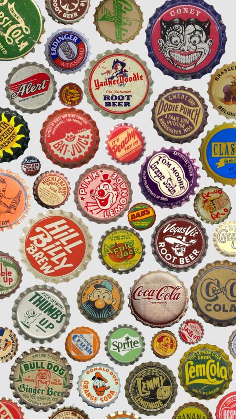 Bottle caps #wallpaper #collageart #bottlecaps Caps Wallpaper, Multicolor Wallpaper, Reference Photos For Artists, Circle Painting, Iphone Case Stickers, Vintage Bottle, Bottle Caps, Art Collage Wall, Scrapbook Journal