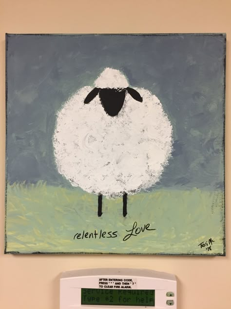 Sheep Paintings Easy, Folk Art Sheep, Cute Sheep Art, Cute Sheep Painting, Lamb Art, Sheep Drawing Illustration, Sheep Paintings On Canvas, Black Sheep Painting, Lamb Painting Easy