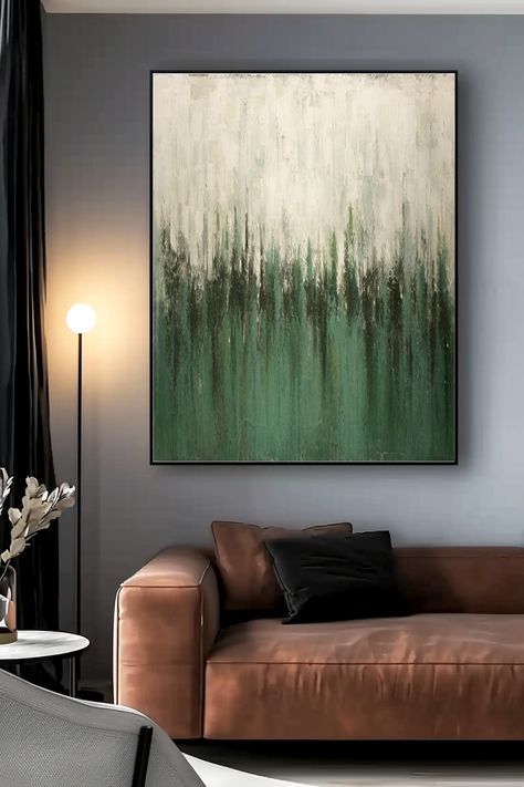 Original handmade green wall art: Abstract forest landscape painting with textured strokes in shades of green and beige, evoking a misty forest scene Abstract Forest, Green Wall Decor, Nature Inspired Decor, Green Wall Art, Forest Landscape, Green Wall, Abstract Wall, Abstract Wall Art, Nature Inspired