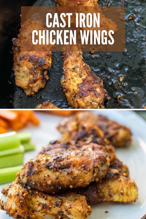 Chicken Wings Cast Iron Skillet, Chicken Wings In Skillet, Cast Iron Chicken Wings, Skillet Chicken Wings, Oven Hot Wings, Best Queso Recipe, Chicken Wings Recipe Oven, Iron Skillet Chicken, Buffalo Chicken Wings Recipe