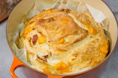 Bacon Cheddar Sourdough Bread, Cheese Bacon Bread, Cheddar And Bacon Irish Soda Bread, Bacon Cheddar Bread, No Knead Dutch Oven Jalapeno Cheddar Bread, Jalapeño Cheddar No Knead Bread, Bacon Bread Recipe, Cheddar Bread Recipe, Artesian Bread