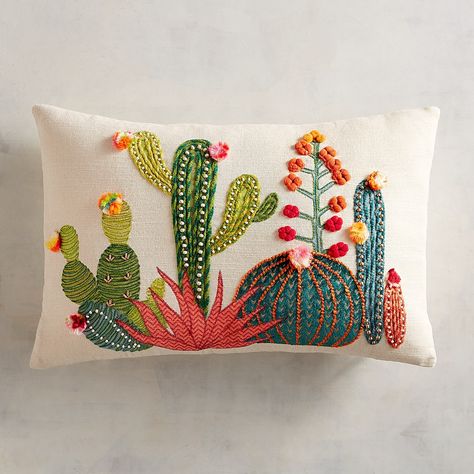 Sunset Cactus Lumbar Pillow Sunset Cactus, Cactus Throw Pillows, Cactus Embroidery, Cactus Pillow, Bantal Sofa, Pola Sulam, Punch Needle Embroidery, Sewing Pillows, 자수 디자인