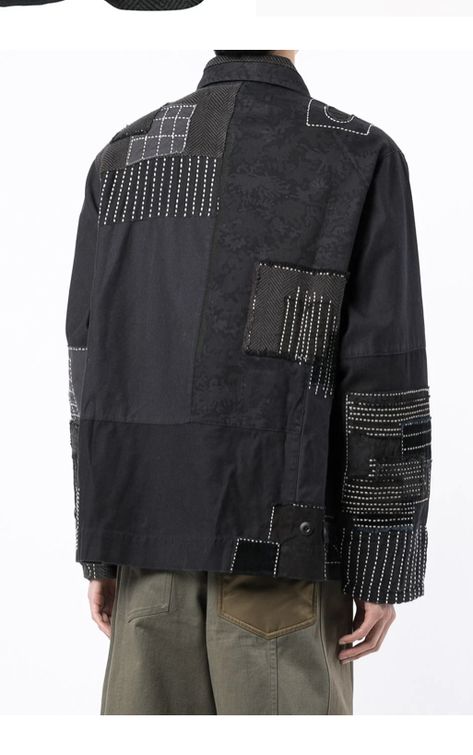 Sashiko Jacket, Reworked Jacket, Sweatshirt Street Style, Senior Fashion, Jacket Art, Upcycle Clothing, Designer Jackets For Men, Patchwork Clothes, Upcycle Clothes Diy