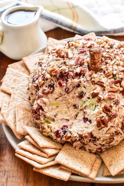 The TASTIEST Pumpkin Cheese Ball! This savory-sweet twist combines Swiss cheese, maple syrup, dried cranberries, and bacon in a delicious cheese ball that's shaped like a pumpkin! Pumpkin Cheese Ball, Fall Recipes Appetizers, Lemon Tree Dwelling, Fall Appetizers, Pancake Syrup, Vegetarian Appetizers, Dried Cherries, Crumbled Bacon, Toasted Pecans