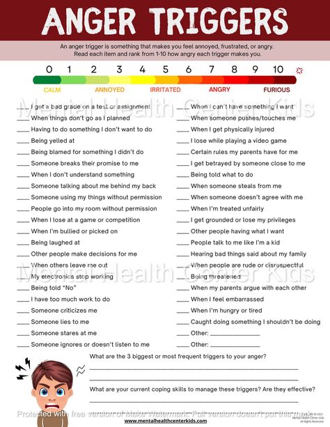 Anger Triggers Worksheet, Triggers Worksheet, Anger Triggers, Anger Coping Skills, Therapeutic Worksheets, Anger Worksheets, Anger Management For Kids, Anger Management Activities, Anger Management Worksheets