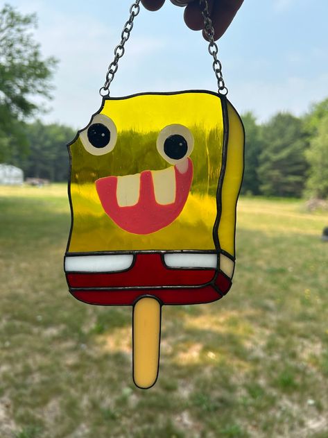 new lullabies - spongebob popsicle stained glass suncatcher by... Wonky Eyes, Spongebob Popsicle, Spongebob Funny Pictures, Popsicle Art, Sarah King, Stained Glass Patterns Free, Spongebob Funny, Glass Diy, Glass Paint