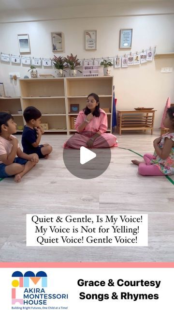 Akira Montessori House on Instagram: "Embracing poise and charm through delightful melodies at Akira Montessori House 🎵✨  Grace & Courtesy Lessons with Songs and Rhymes💙  #children #montessori #akiramontessori #montessoriactivities #songsandrhymes #quiet #gentle #voice #montessorigraceandcourtesy #graceandcourtesy" Montessori Circle Time Activities, Grace And Courtesy Activities, Grace And Courtesy Lessons Montessori, Circle Time Ideas For Toddlers, Montessori Songs, Circle Time Ideas For Preschool, Grace And Courtesy, Physical Activities For Toddlers, Rhyming Preschool