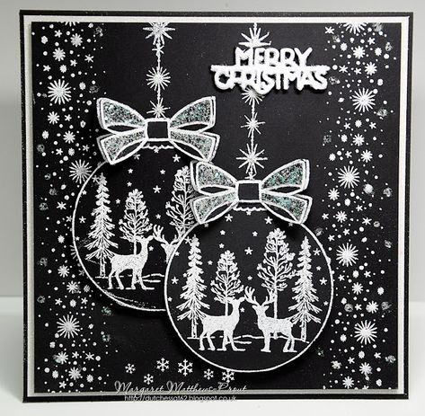 Black Christmas Cards, Stamps By Chloe, Chloes Creative Cards, Stamped Christmas Cards, Parchment Cards, Ornament Card, Craftwork Cards, Christmas Card Inspiration, Homemade Christmas Cards