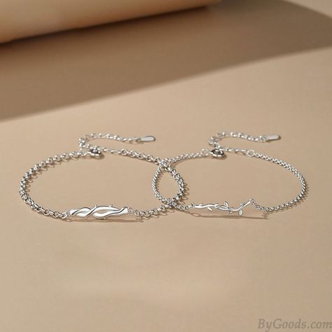 Romantic Wrap Branch Leaf Couple Bangle Chain Anklet Wristband Accessory Cuff Jewelry Gift For Lover Sterling Silver Bracelet Couple Silver Bracelets, Couple Bangle, Blossom Bracelet, Silver Diamond Bracelet, Beaded Leather Bracelet, Infinity Pendant, Cuff Jewelry, Valentines Jewelry, Chain Anklet